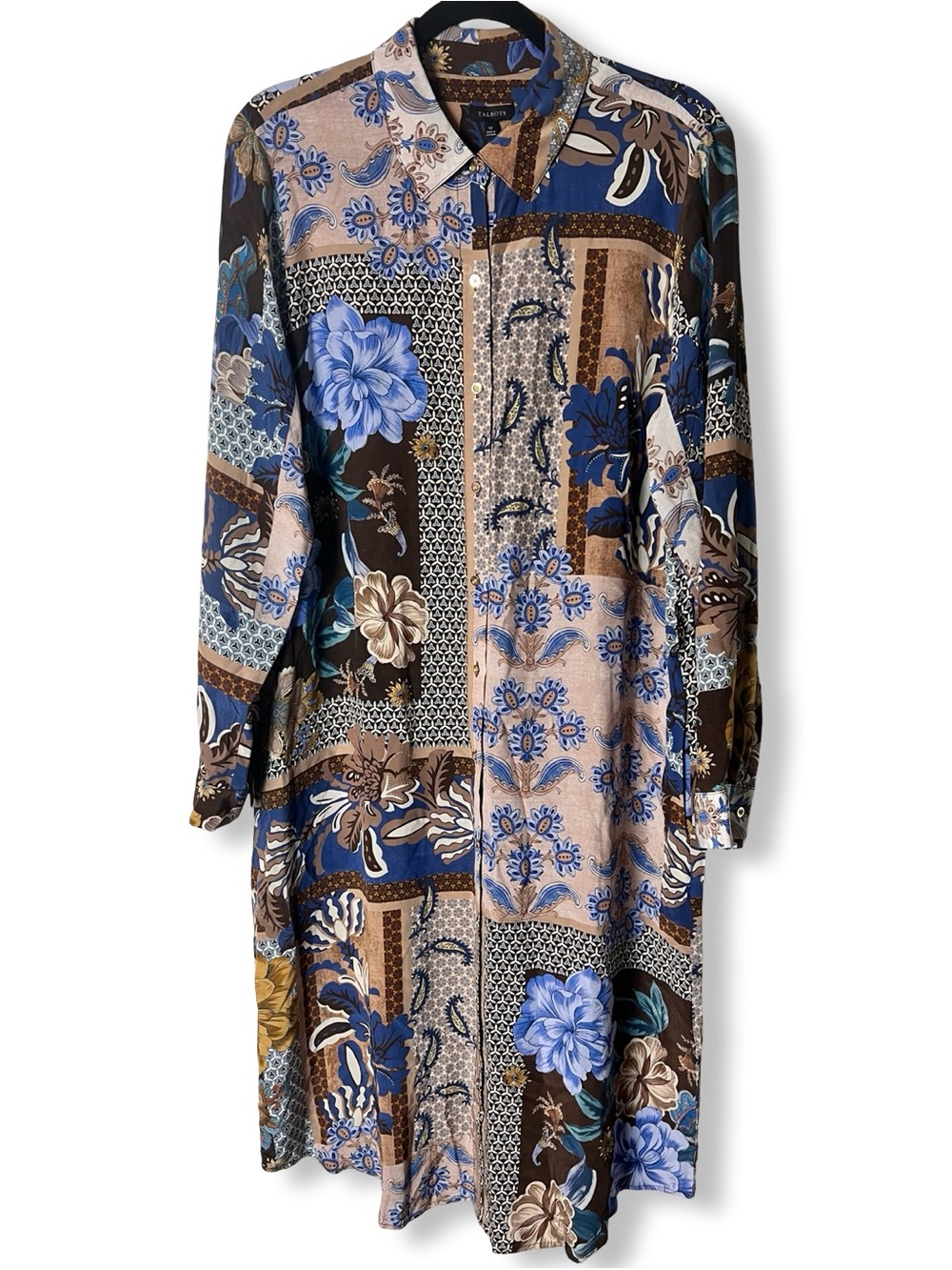 Talbots Blue Brown Patchwork Floral Midi Dress